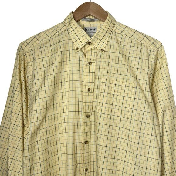LL Bean Mens Size Large Traditional Fot Yellow Blue Plaid Button Down Shirt - Picture 3 of 10